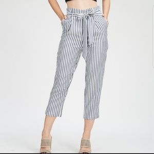 NEW High Waist Belted Stripe Ankle Pants S M L NEW